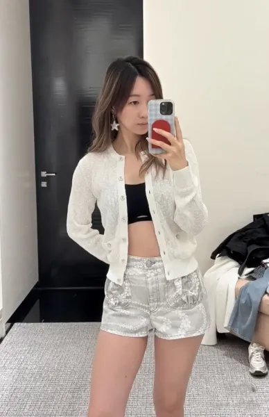 Chanel Printed Denim Shorts in Beige, Blue, and Pink - 13