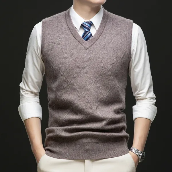 Design V-Neck Knit Vest Navy Blue Vest Top - 80