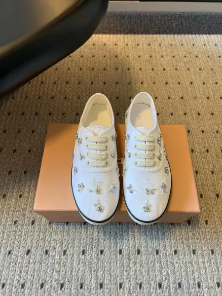 Miu Miu Floral Crystal-Embellished Canvas Sneakers - 1