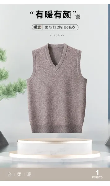 Design V-Neck Knit Vest Navy Blue Vest Top - 36