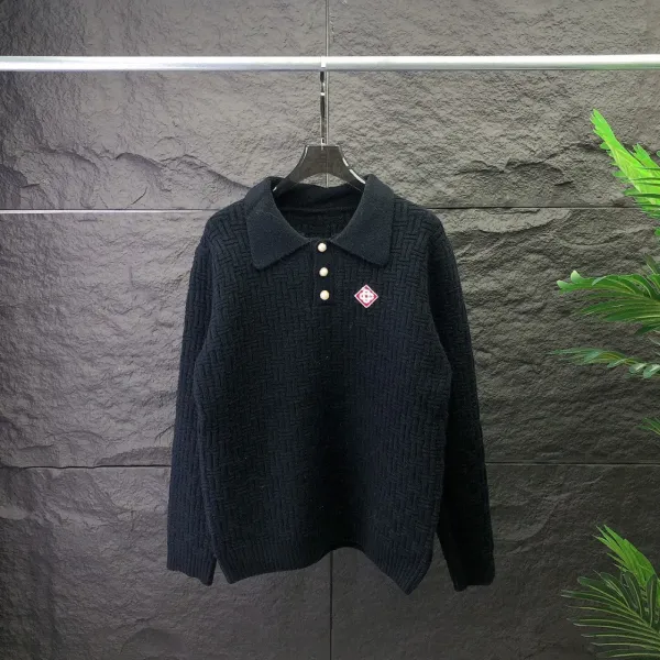 Design Woven Texture Polo Sweater in Cream and Black - 4