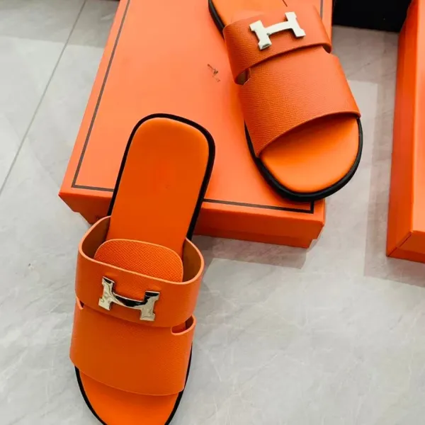 Hermès Oran Slide Sandals Black Epsom Leather with Palladium Hardware Slippers - 12