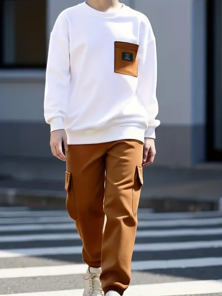 Design Oversized Pocket Sweatshirt and Cargo Pants Set in White and Army Green Casual Set - 6