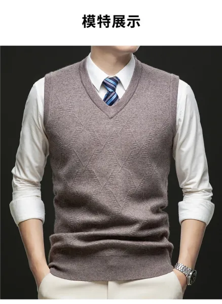 Design V-Neck Knit Vest Navy Blue Vest Top - 43