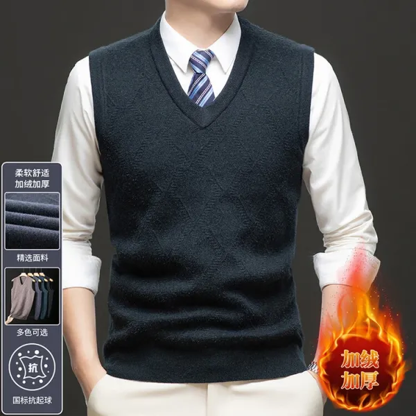 Design V-Neck Knit Vest Navy Blue Vest Top - 99