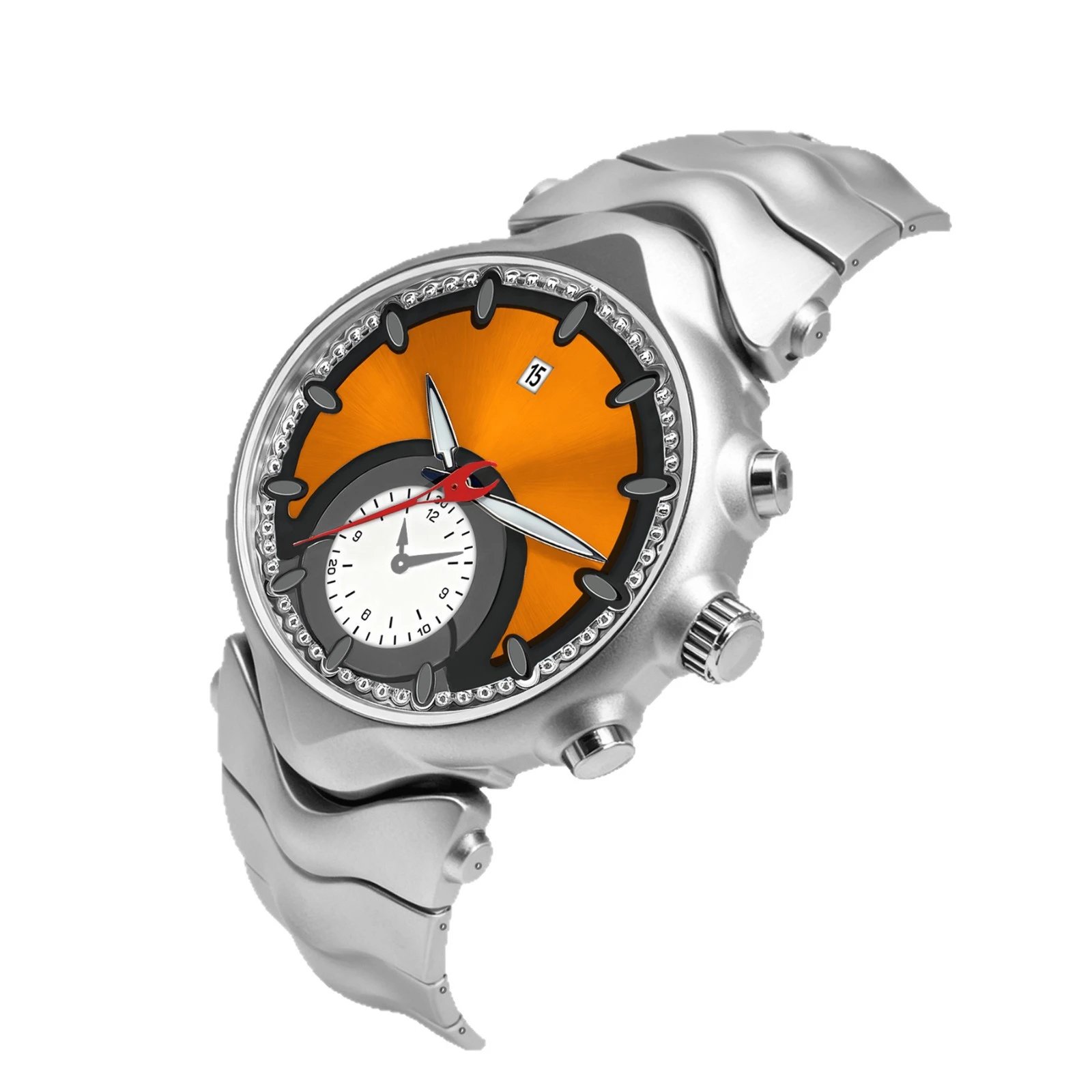 Precious Duke Asymmetrical Dial Silver Green Orange Sport Watch
