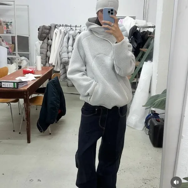 Design Fleece Cropped Hoodie White - 6