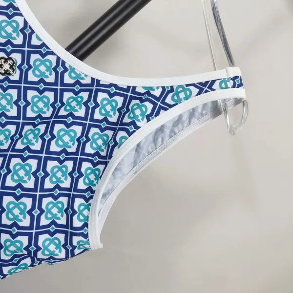 Design Geometric Pattern Blue-Teal White Swimsuit Set Swimwear - 7