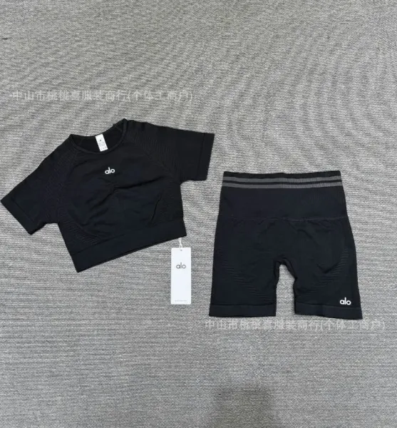 Alo Yoga Performance Crop Top and Biker Shorts Set Gray Activewear - 5
