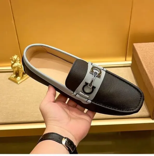 Salvatore Ferragamo Gancini Loafer Black and Gray Leather Loafers - 11