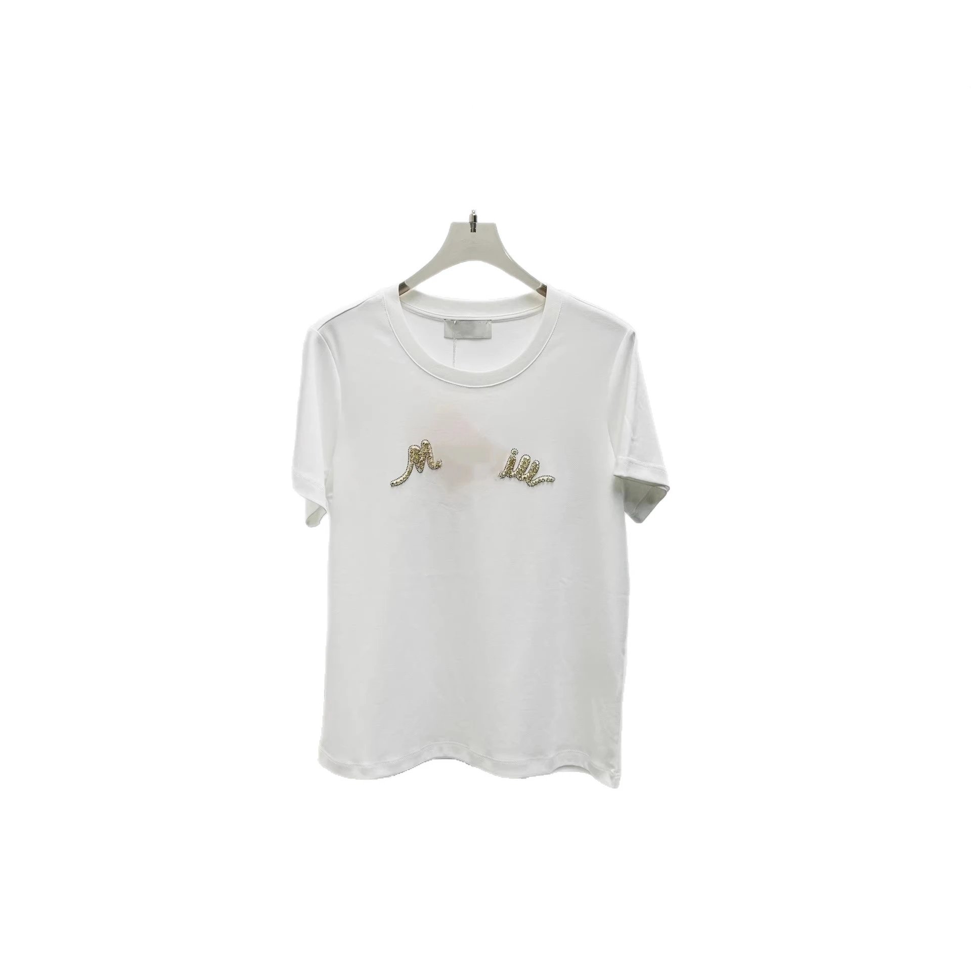 Embroidered Logo White Black Casual T-Shirt