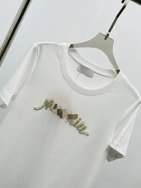Miu Miu Embellished Logo White T-Shirt - 6