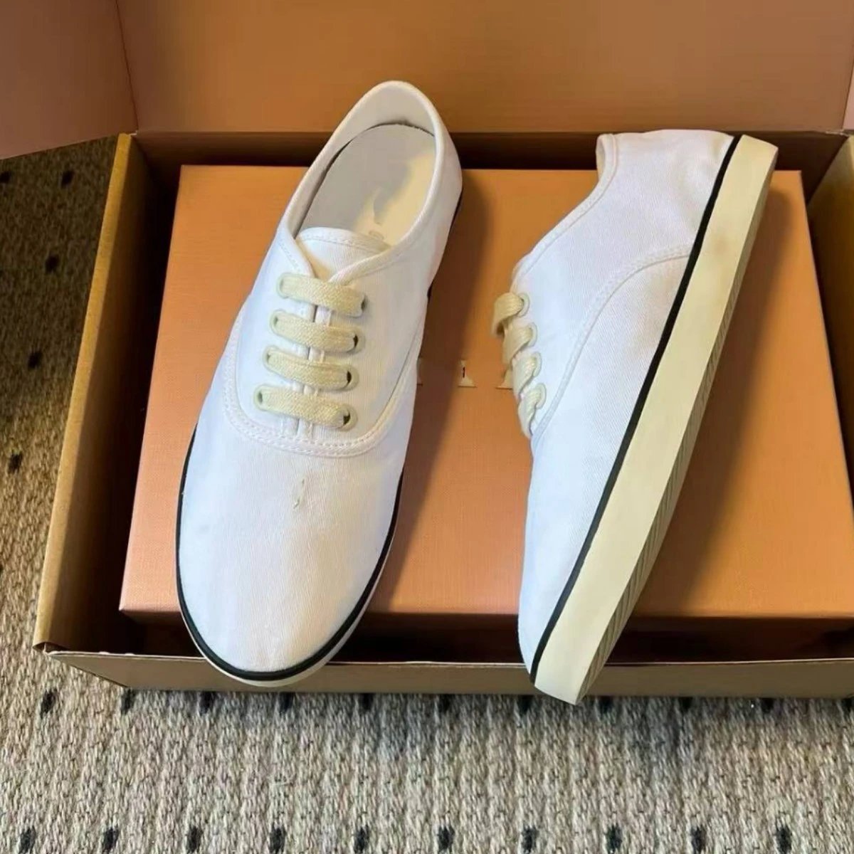 Canvas Low Top Sneakers Brown Beige White Casual Shoes