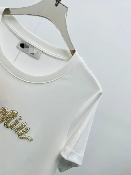 Miu Miu Embellished Logo White T-Shirt - 9