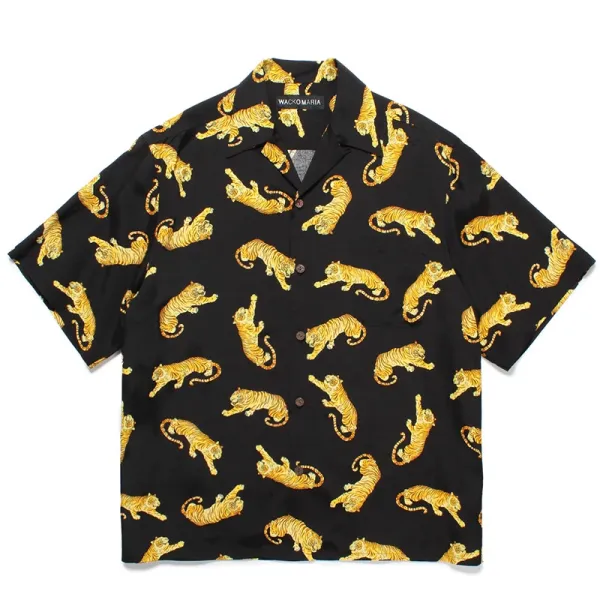 Design Wacko Maria Tiger Print Short-Sleeve Shirt Black Shirt - 1