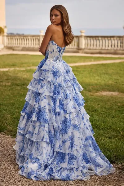 Design Floral Tiered Corset Gown Pink Dress - 6