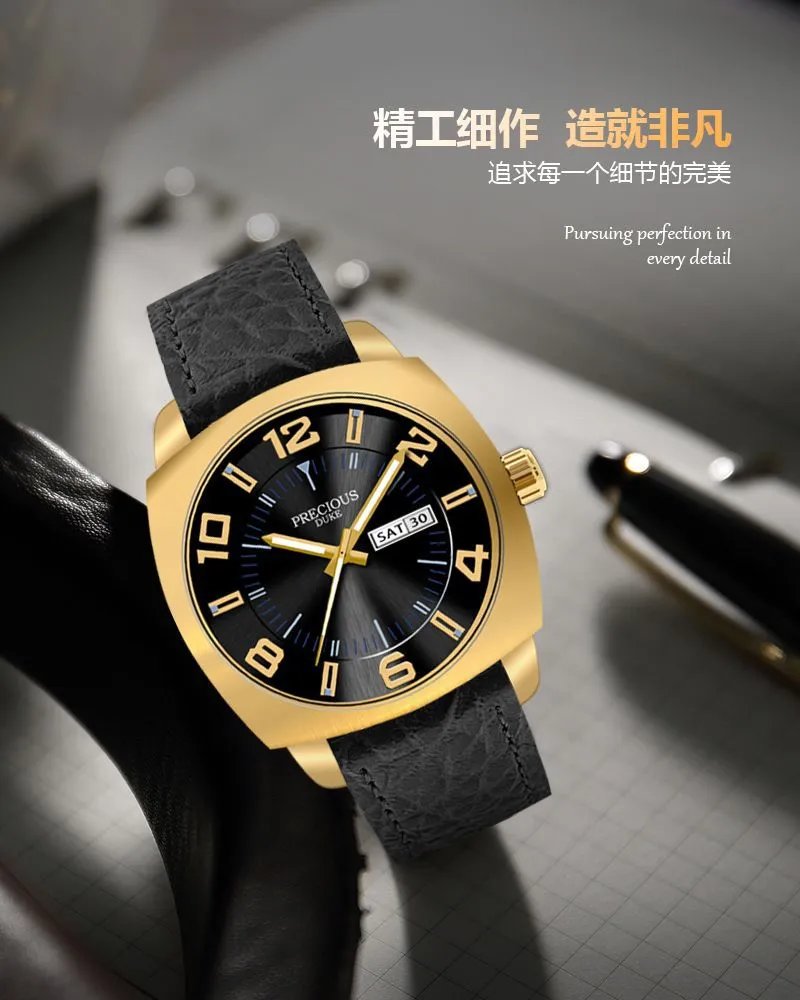 Design Precious Duke Gold-Tone Chrono Watch with Brown Leather Strap Watches - 5