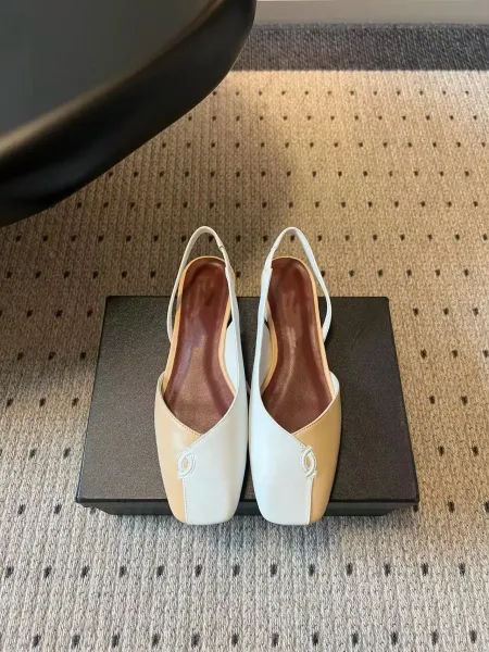 Design Two-Tone Slingback Loafers Beige and White Leather Shoes - 1