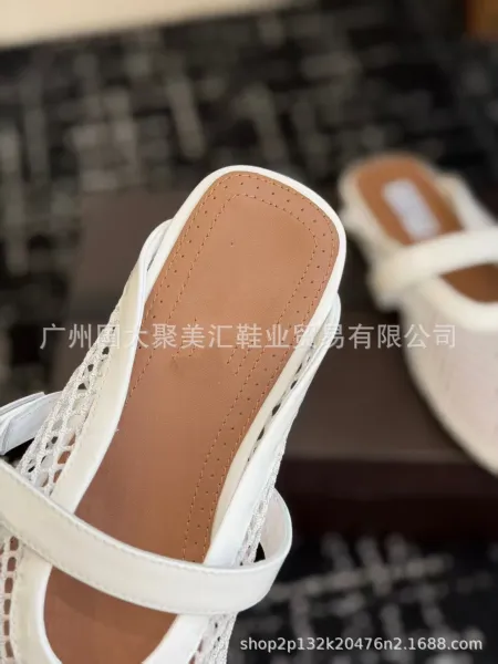 Design Mesh Mule with Patent Strap Black Shoes Slippers - 29