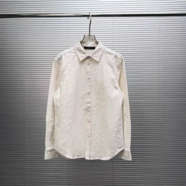 Design Textured Cotton Shirt and Wide-Leg Pants Set White - 4