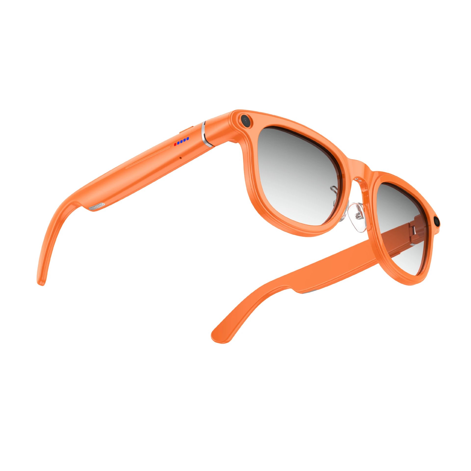 Smart Eyewear Black Tech-Style AI Glasses with Orange Leather Charging Case