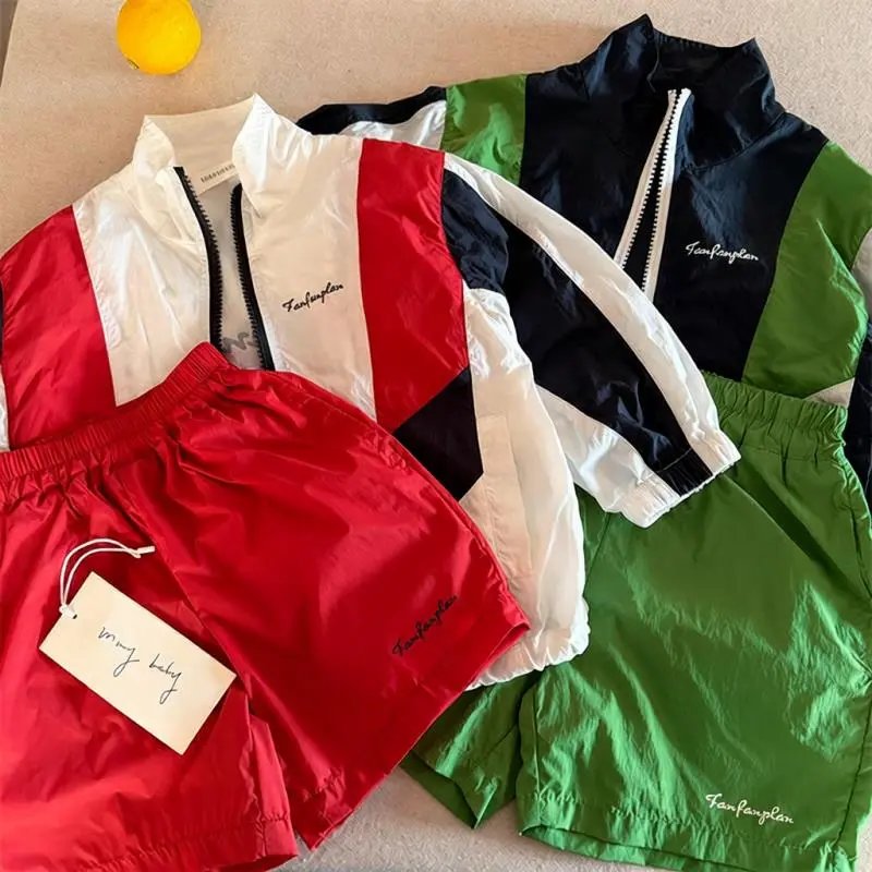 Design Twin Peaks Windbreaker Jacket and Shorts Set in Red / White / Navy and Green / Black Outerwear - 3