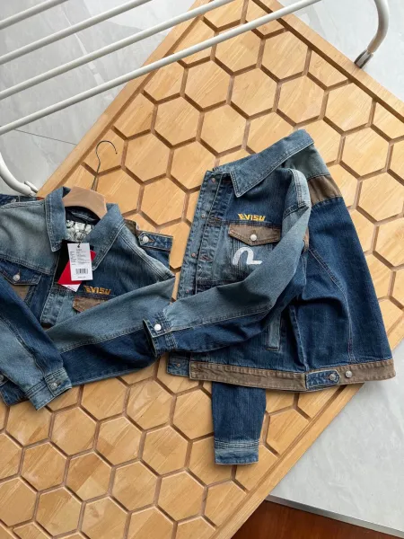 Evisu Custom Wash Denim Jacket with M Logo Patchwork Blue - 9
