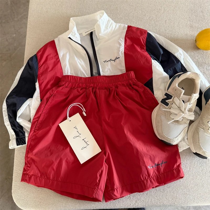 Design Twin Peaks Windbreaker Jacket and Shorts Set in Red / White / Navy and Green / Black Outerwear - 5