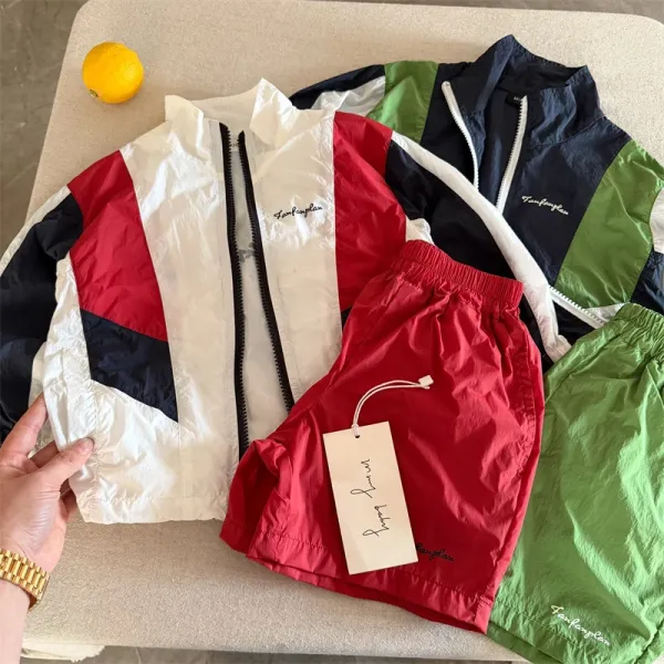 Design Twin Peaks Windbreaker Jacket and Shorts Set in Red / White / Navy and Green / Black Outerwear - 10