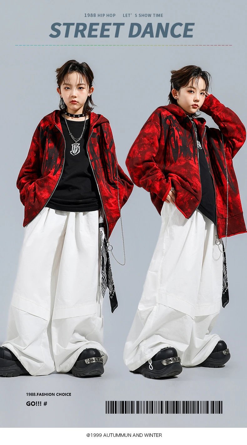 Design Red Tie-Dye Hooded Zip-Up Jacket Outerwear - 2