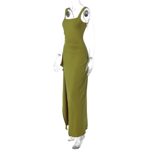 Design White Ruched High-Slit Maxi Dress - 88