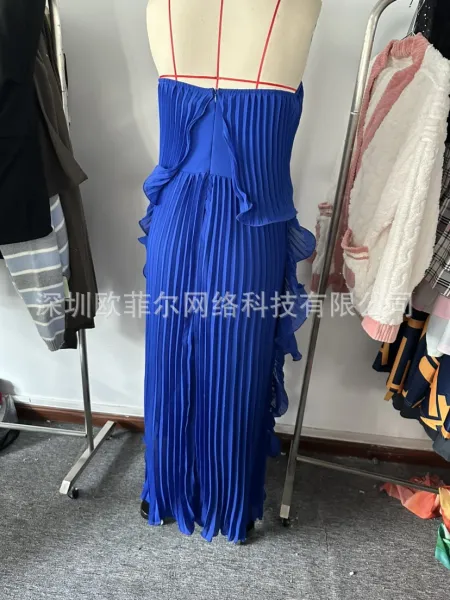 Design Yellow Pleated Ruffle Strapless Gown Dress - 7