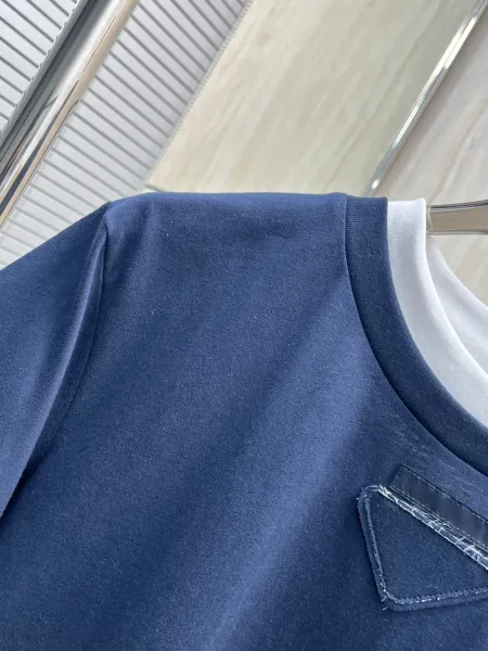 Prada Re-Nylon Triangle Logo T-Shirt Navy and White - 8