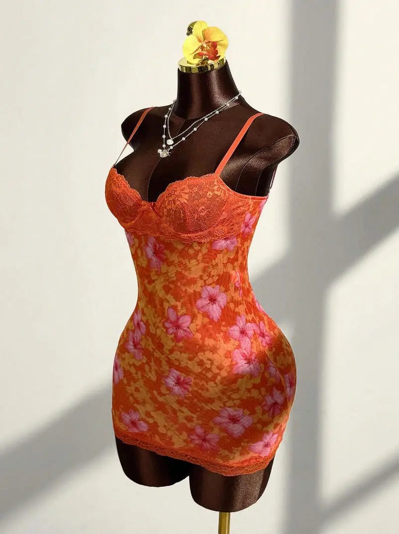 Design Leopard Print Lace Trim Bodysuit Yellow Underwear - 5