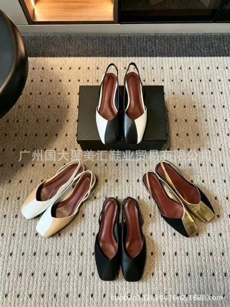 Design Slingback Loafers Black Leather-Suede Hybrid Heels - 4