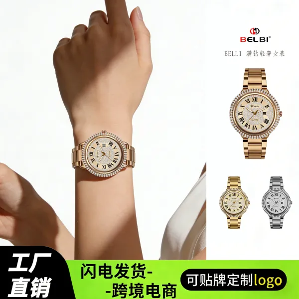 Design Belbi Crystal-Encrusted Roman Numeral Quartz Watch Silver Watches - 2