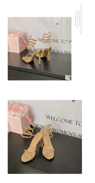 Design Strappy Crystal-Embellished Pink Stiletto Heels - 26