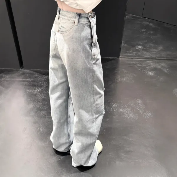 Design Wide-Leg Distressed Light Wash Jeans - 1