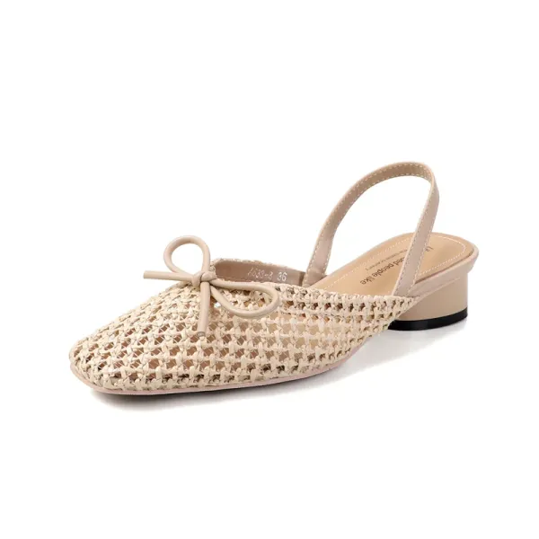 Design Woven Slingback Loafers with Bow Detail in Beige, Brown, and Black Loafers - 42