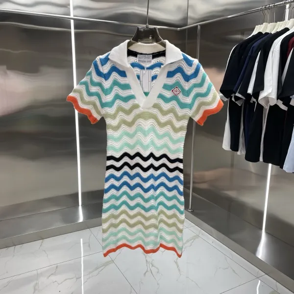 Design Knit Polo Dress Navy with White Trim and Diamond Logo - 9