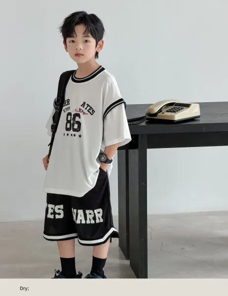 Design Graphic Print Oversized T-Shirt and Basketball Shorts Set White / Black - 11