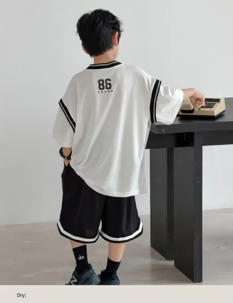 Design Graphic Print Oversized T-Shirt and Basketball Shorts Set White / Black - 13