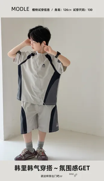 Design OLB Studio Color-Block T-Shirt and Shorts Set Black / Gray Sets - 3