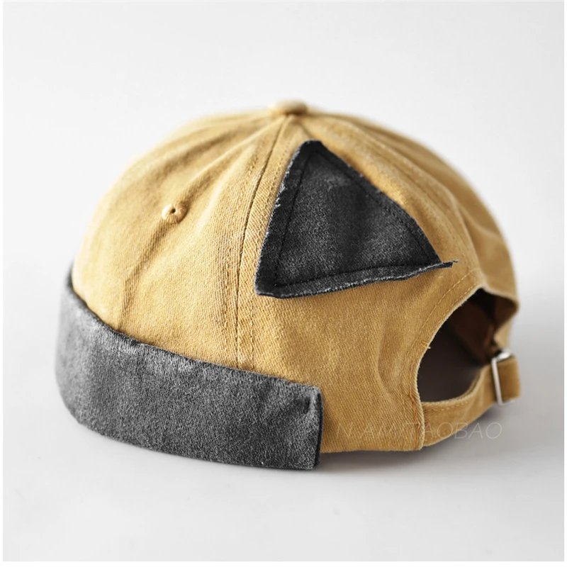 Distressed Denim Triangle Patch Cabbie Cap Gray Hats