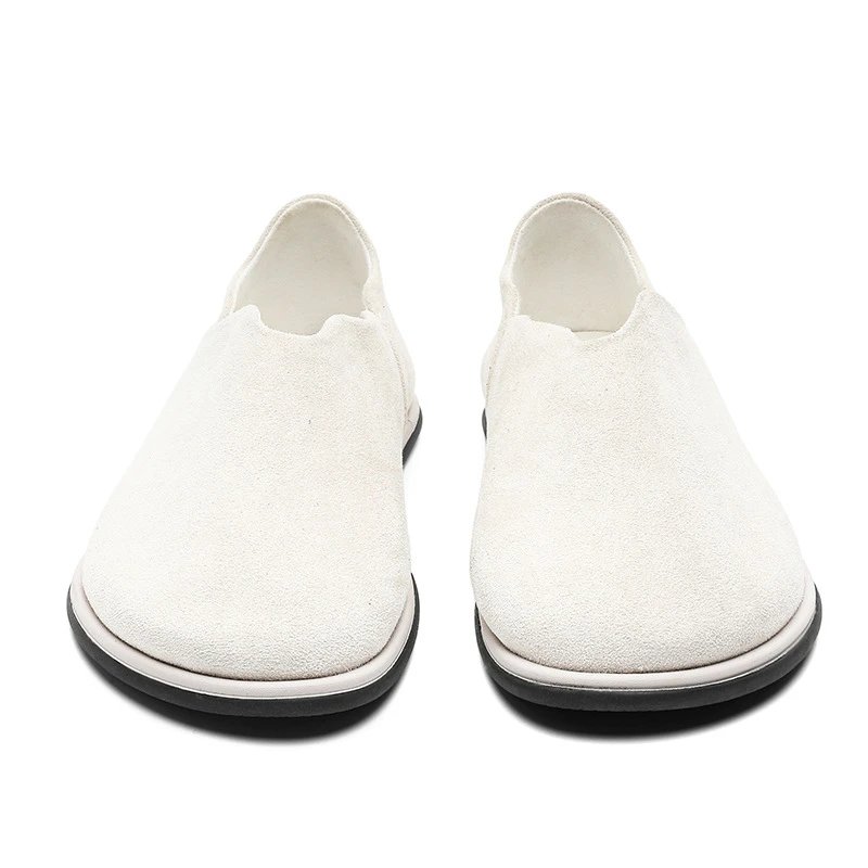 Suede Loafer Shoes Light Gray Beige Minimalist Slip-On