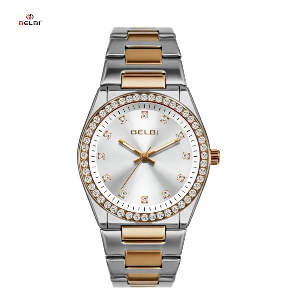 Design BELBI Crystal-Encrusted Black Dial Gold Watch Watches - 21
