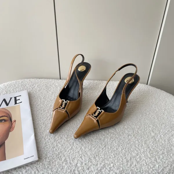 Saint Laurent Tribute Slingback Pointed-Toe Heels in Black and Tan Stilettos - 5
