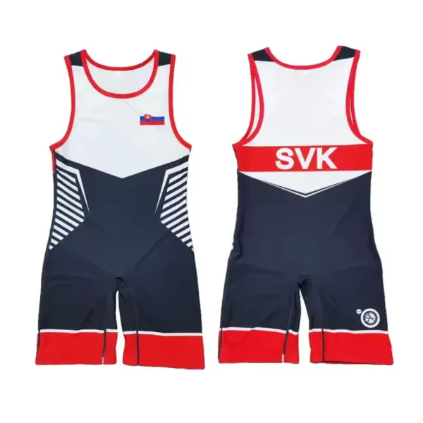 Design SVK Wrestling Singlet White Navy Red Activewear - 1