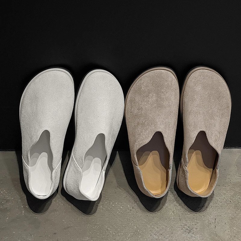 Suede Loafer Shoes Light Gray Beige Minimalist Slip-On