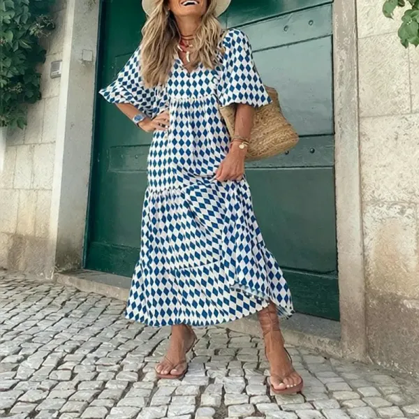 Design Tiered Maxi Dress with Geometric Leaf Print Multicolor - 2